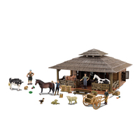 Modèle de ferme DIY avec figurines de fermiers, ensemble de jeu réaliste en plastique pour construire une écurie pour moutons, vaches et chevaux