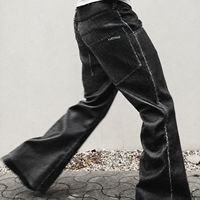 Pantalon en cuir PU noir sur mesure, taille haute, effet craquelé, coupe baggy oversize ample, style streetwear, effet empilé, évasé, pour homme