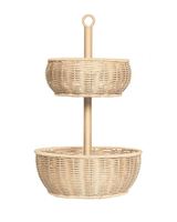 Panier à fruits rond moderne à 2 niveaux en rotin synthétique PROMO – Écologique, multifonctionnel, design tressé pour fêtes en extérieur, shopping et rangement