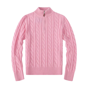 Pull-over épais et chaud en tricot torsadé style « Old Money » avec logo personnalisé, 1/4 zip, polyester/coton, pour homme, automne, bureau - Product Image 1