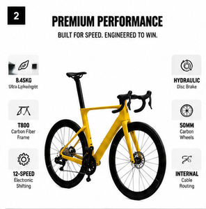 Bicicleta de Carretera de Fibra de Carbono Premium con Cuadro T800, 24 Velocidades, Frenos de Disco Hidráulicos para Ciclismo Profesional, Cableado Interno - Product Image 2