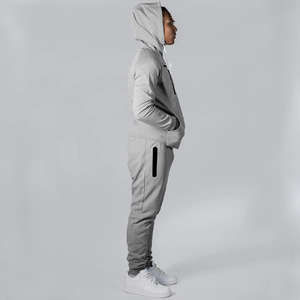 <span class=keywords><strong>Ensemble</strong></span> pantalon de jogging et sweat à capuche avec logo personnalisé en molleton sérigraphié avec fermeture éclair complète survêtements pour hommes - Product Image 4