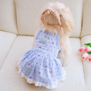 Vestido de lunares azul Hipi Tiger para perros, falda bonita de verano con detalle de lazo - Product Image 1