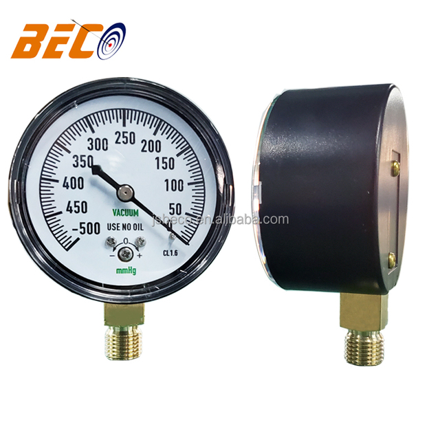 Beco Low Capsule Pressure Meter Model YE60A -500mmHg Range 1/4 NPT Bottom Connection Plastic & Brass Construction