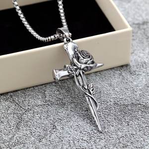 Stainless Steel Rose <b>Cross</b> Pendant For Men And Women Fashion Jewelry Necklace Charm Asymmetry Design Geometric Style - Product Image 4