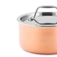 Cacerola de Cobre Triple con Asa Larga para Cocinas de Inducción y Gas, Capacidad de 1-2L, Olla para Leche de Cobre con Tapa de Acero Inoxidable