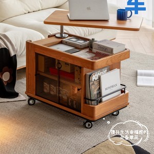 Adjustable Coffee Table Wood <b>Top</b> Movable Storage Cabinet Multifunctional Living Room Sofa Side Table With Wheels - Product Image 2