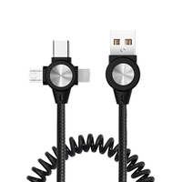 Cable de Carga Rápida Retráctil 3 en 1 con Resorte, Cable USB Múltiple para Teléfono Móvil, Micro USB Tipo C, Cargador para Impresora