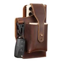HUMERPAUL Bolsa de Cintura de Cuero Genuino para Teléfono Celular, Bolsa de Almacenamiento Vintage para Exteriores con Gancho para Llaves para Hombre y Padre