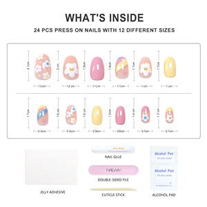 <span class=keywords><strong>Faux</strong></span> <span class=keywords><strong>ongles</strong></span> <span class=keywords><strong>fantaisie</strong></span> de haute qualité avec motif floral mignon, 24 pièces, 12 tailles, en PMMA - Product Image 2