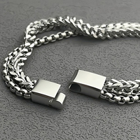 Bracelet à chaînes superposées pour homme, style Hiphop Punk, en acier inoxydable, avec fermoir magnétique, chaîne Franco, chaîne maille forçat, double couche