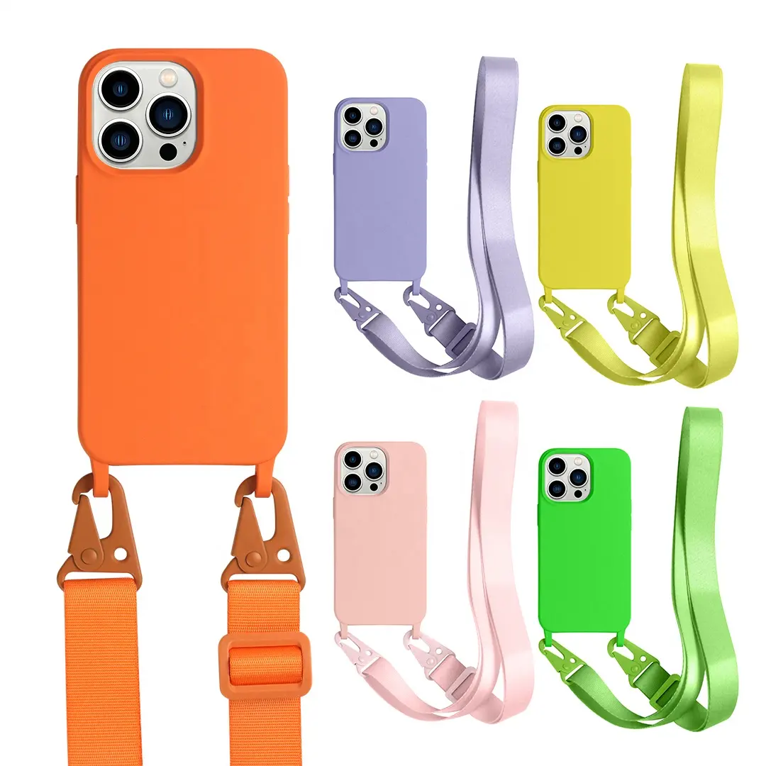 Wholesale Lanyard Strap 2.5mm Silicone Phone Case for iPhone 13 14 Galaxy S21 S20 cover with Necklace for Samsung S22 Ultra Case