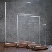 Support de Table Transparent en Acrylique avec Base en Bois – Présentoir de Menu Durable pour Affiches et Panneaux A4/A5 – Offre Spéciale