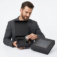 Boîte cadeau magnétique noire de luxe personnalisée, recyclable, en carton rigide mat avec fenêtre gaufrée pour l'électronique – Vente en gros