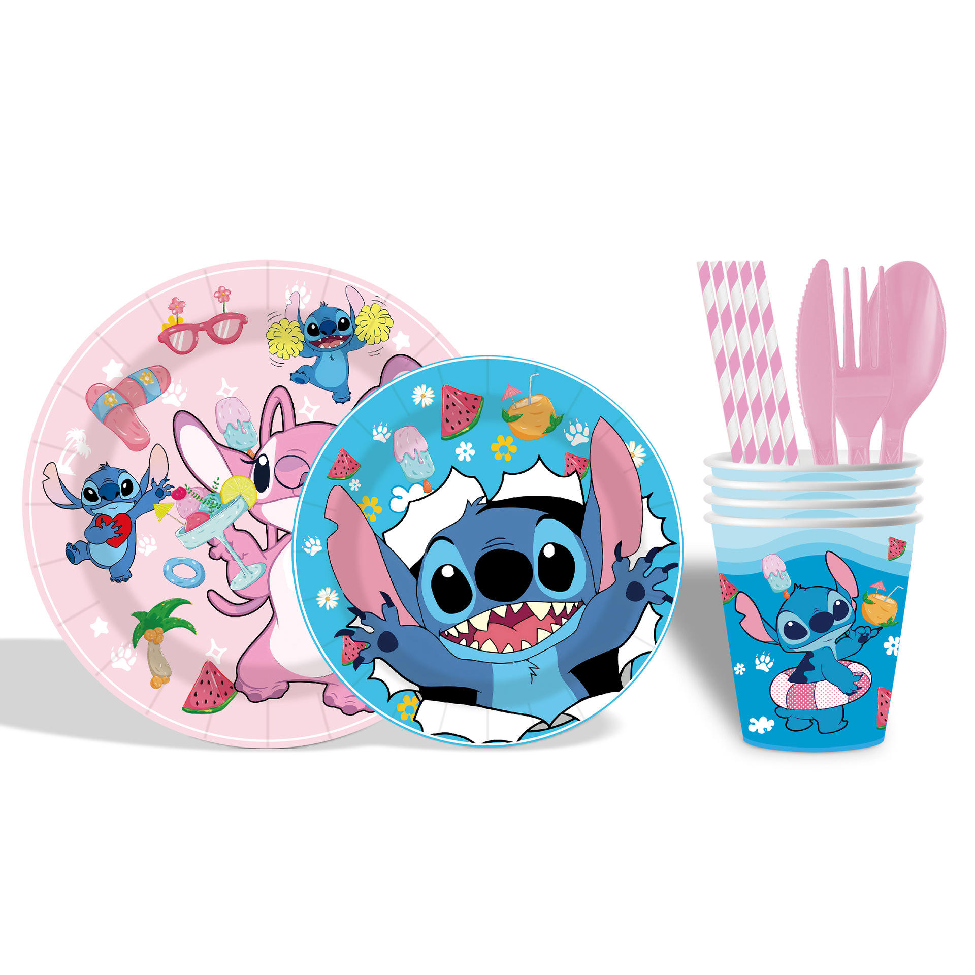 Set Stoviglie Da Festa Stitch And Angel - 52 Pezzi Per Compleanni Bambini, Tema Disney