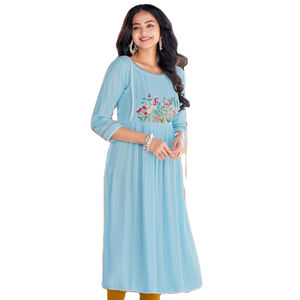 Kurtis de Rayón Arrugado con Lurex, Bordado y Trabajo a Mano para Venta al por Mayor - Product Image 1