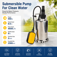 Pompe submersible en acier inoxydable Classe d'isolation B F IPX8 pour le drainage de l'eau propre avec câble d'alimentation de 10 m