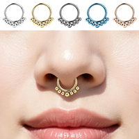Cincin Hidung Titanium ASTM F136 16G Berlapis Bead Hinged Clicker Segment, Perhiasan Fashion, Anting Piercing, Cincin Hidung untuk Wanita