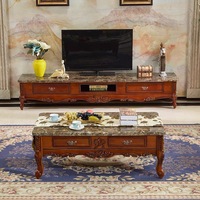 Table basse et meuble TV rectangulaire en bois massif de style européen, durable, moderne, pour salon, avec rangement intégré