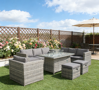 Ensemble de salon de jardin en rotin gris mélangé de qualité supérieure, résistant aux intempéries, 9 places, avec table de foyer au gaz intégrée