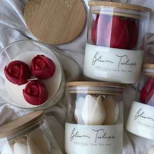 Bougie artisanale en cire de soja en forme de tulipe, bougie artistique végane dans un bocal en verre pour la décoration de la maison - Product Image 1