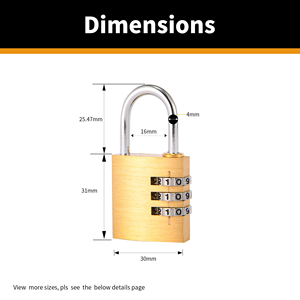 Cadenas à combinaison 3 chiffres en laiton massif 30 mm, cadran en zinc, pièces en acier inoxydable, pour bagages et armoires - Product Image 4