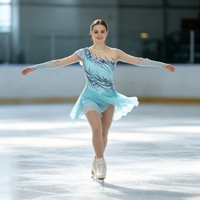 Robe de patinage et de danse dégradé bleu clair pour enfants et adultes, en maille transparente à manches longues, avec dos orné de fleurs et de paillettes, pour spectacle de patinage artistique