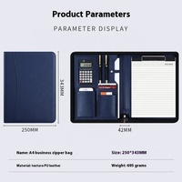 Carpeta de Negocios Multifuncional Azul Personalizada A4, de Cuero PU, con Doble Compartimento, Tablero de Escritura y Bolsillo con Cremallera