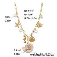 Collier en gros avec breloques océaniques en acier inoxydable, chaîne trombone, coquillages en résine, étoiles de mer et perles pendantes