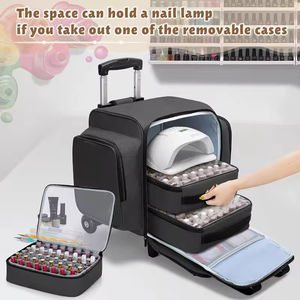 Sac de rangement à roulettes pour vernis à ongles, trousse de maquillage de voyage, organiseur pour manucure, étui à vernis à ongles avec chariot amovible et 3 boîtes détachables - Product Image 3
