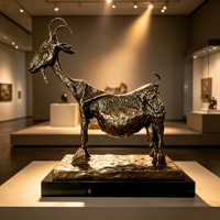 Sculpture de chèvre en bronze forgée à la main, statue d'animal abstraite pour la décoration de la maison et des galeries, sculpture en bronze