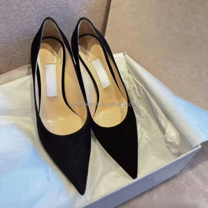 Zapatos de mujer clásicos JC de ante negro, versión superior, tacones altos de piel de oveja importada de 6.5 cm, zapatos de marca, moda Jimmyschoo - Product Image 4