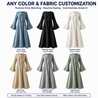 Robe midi ample personnalisée pour femme, col à nouer, manches évasées, poches plaquées, grandes tailles, usine de vêtements OEM ODM