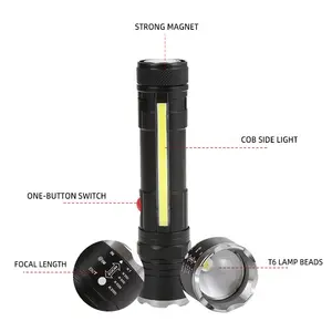 Taschenlampe Linterna T6 USB ricaricabile impermeabile Zoom COB lampada da lavoro magnete torce a Led torce con Clip