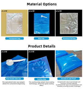 Sac en plastique <span class=keywords><strong>bleu</strong></span> JIJID en boîte avec tube transparent 22L pour lait et produits laitiers, qualité alimentaire BIB avec tuyau de distribution transparent - Product Image 6