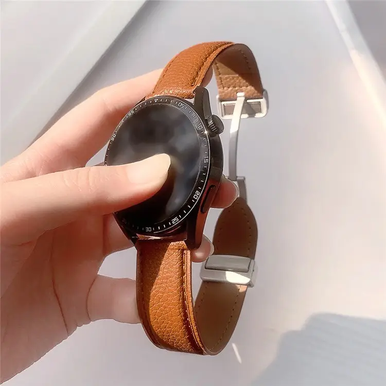 Untuk jam tangan Samsung Galaxy 3 45mm Huawei Watch GT 4 46mm tali kulit 22mm gelang jam magnetik