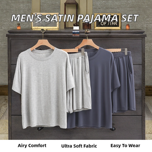 Pigiama <span class=keywords><strong>da</strong></span> <span class=keywords><strong>uomo</strong></span> casual in pile modale traspirante 180g, lavorato a maglia, taglie forti, manica corta, elasticizzato, due pezzi, con tasche, per casa - Product Image 2