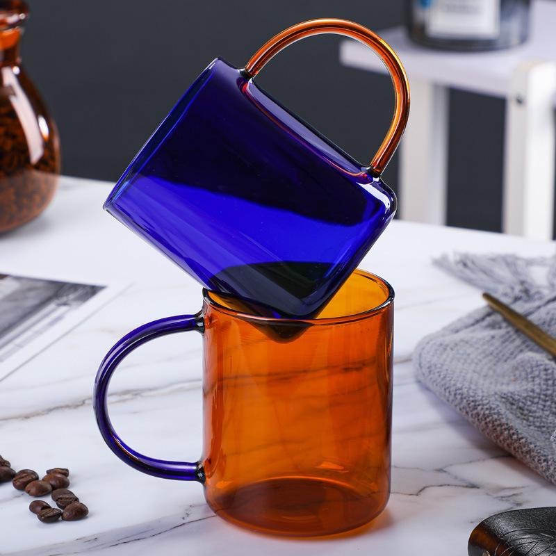 380ML High Borosilicate Glass Coffee Mugs Solid Colorful Single Wall Glass Cup With Handle