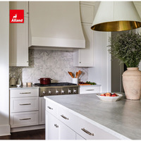 Allandcabinet Transitioanl Armoire de cuisine avec cadre américain Portes solides perlées et dosseret et comptoir en marbre irrégulier