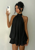 Robe d'été élégante et confortable pour femme, coupe ajustée, dos nu, licol, taille nouée, couleur unie, polyvalente, idéale pour les vacances