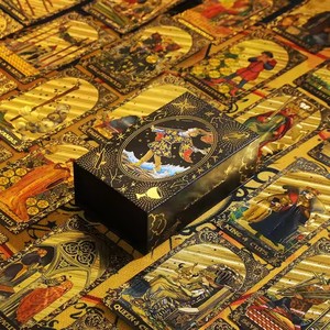 Колода карт для таро и оракула с золотым тиснением, портативная, с закругленными углами, водонепроницаемая, пластиковая, с цветным принтом, для настольных игр и карром - Product Image 3