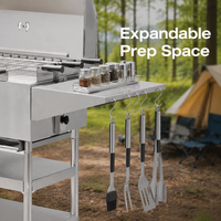 Barbecue à charbon de bois en acier inoxydable robuste avec couvercle, style chypriote, rôtissoire, table latérale, multifonctionnel pour restaurant