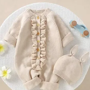 Custom Cotton Baby Romper Sets Newborn Winter Clothes Sets Jacquard Floral Knitted Pant Long Sleeve Cardigan Knit Set