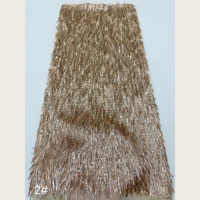 Tissu en dentelle de tulle G3100 transparent brodé de sequins et de perles lourds avec franges tubulaires, 5 couleurs, pour costumes de scène, robes de soirée, mariages