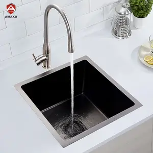 AMAXO Square Single Bowl Kitchen Sink 304 Stainless Steel Brushed Nickel Sink Undermount Sink