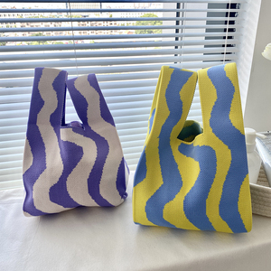 Bolso de mano tipo cubo informal de poliéster tejido con lazo, estilo Dongdaemun coreano, nuevo y popular en internet, para estudiantes, con doble compartimento, ideal como bolsa de almuerzo. - Product Image 4