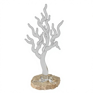 Handblown <b>Glass</b> Tree Sculpture On Stone Base Artistic Decorative Piece - Product Image 1