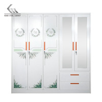 Armoire Métallique Démontable à 5 Portes, Motif Floral Imprimé, Meuble de Rangement pour Vêtements