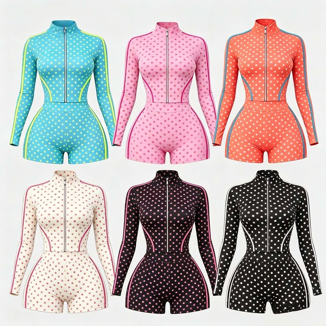 Custom logo Polka Dot Set Women Tracksuit Wholesale Metal Zipper Fitted Crop Top Jacket with Shorts Sets Polka Dot Two Piece Set
