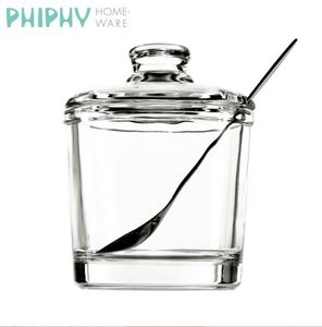 <span class=keywords><strong>Set</strong></span> classico di zuccheriere in vetro trasparente con coperchio per servire cucchiaio di sale vaso di pepe contenitore per Dispenser di condimenti - Product Image 4